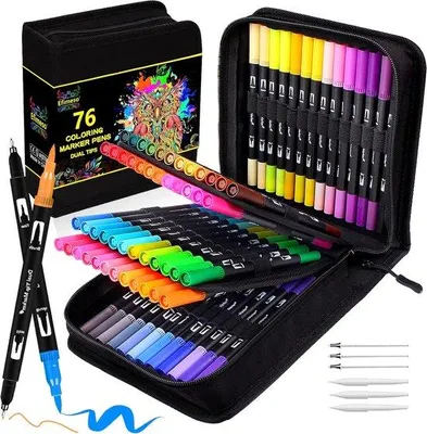 Image de Crayons de couleur Famanu, 76 couleurs - Pointe souple, avec étui