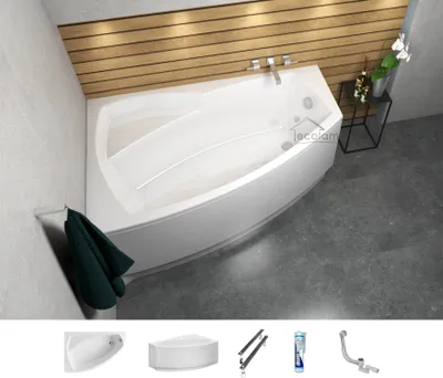 Produktbild von ECOLAM Badewanne Eckbadewanne Eckwanne Wanne Acryl Fri-Polimat 140x90 LINKS Schürze Füße Silikon Ablaufgarnitur GRATIS