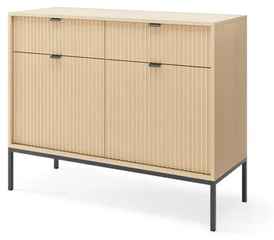 Obrázok produktu pre Komoda NANAIMO KSZ104 – farba: dub – čierne úchytky – 2 zásuvky – šírka 104 cm, výška 83 cm, hĺbka 39 cm