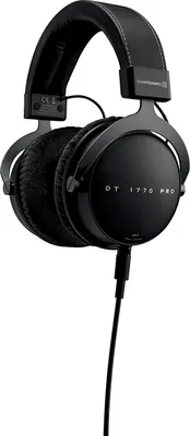 A studio shot of a pair of black Beyerdynamic DT 1770 Pro headphones.