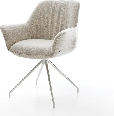 Produktbild von DELIFE Esszimmerstuhl Keila-Flex mit Armlehnen Webstoff Soft Beige Kreuzgestell konisch Edelstahl