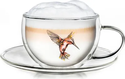 Produktbild von Creano Thermo-Tasse "Hummi" für Tee/Latte Macchiato, doppelwandig, mit Kolibri-Muster | 250ml in exklusiver Geschenkpackung, Rot