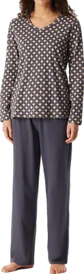 Produktbild von Schiesser Damen Schlafanzug lang graphit Serie Comfort Essentials 100 % Baumwolle