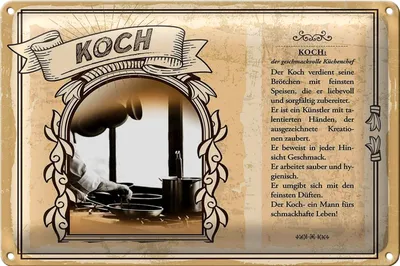 Produktbild von Blechschild Berufe 30x20cm Koch Speisen Geschmack Hygiene