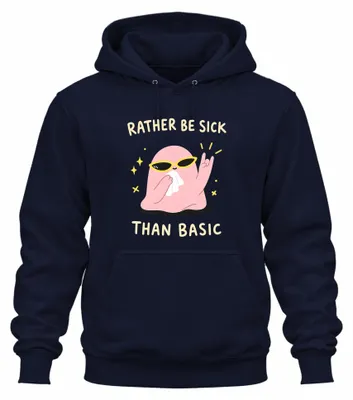 Productafbeelding van "Liever ziek dan een saaie rockeraar" - Sarcastische goth hoodie, marineblauw, maat XL