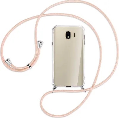 Produktbild von Handykette Backcover-Schutzhülle mit Band (Metall silberfarben) für Samsung Galaxy J4 2018 - rose peach
