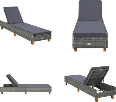 Image de vidaXL Transat en résine tressée grise avec coussin - Transat - Transats - Chaise longue - Chaise longues