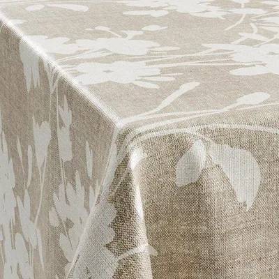 Produktbild von Ibenzoa® Tischdecke 220 x 140 cm, beige mit Blättermotiv – rechteckig, wasserabweisend, 100% Vinyl oben, 100% Polypropylen unten, für Innen und Außen