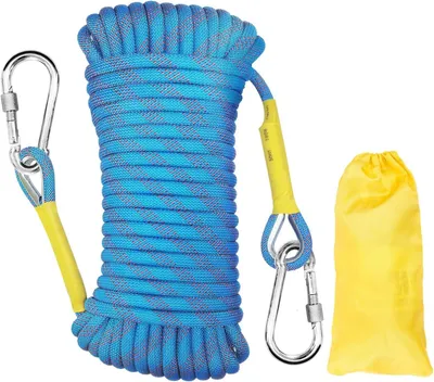 Produktbild von Statisches Kletterseil 8mm, 2m mit 2 Stahlkarabinern, geeignet für Höhenarbeiten und Outdoor-Aktivitäten, UIAA-, Blau