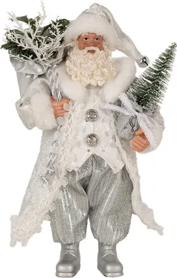 Image de Clayre & Eef Figurine de décoration de Noël Père Noël 27 cm Blanc Argenté Plastique