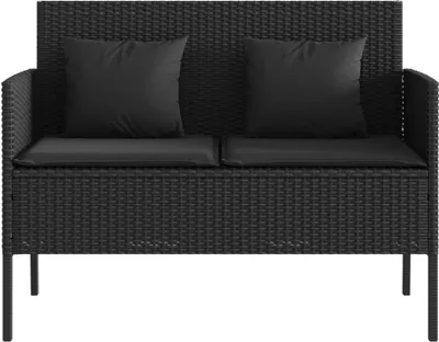 Produktbild von The Living Store Gartenbank mit Kissen Schwarz Poly Rattan