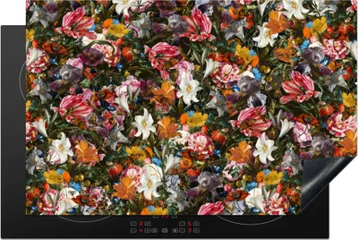 Produktbild von KitchenYeah© Herdabdeckplatte Blumen - Schmetterling - Design - Kunst - Abstrakt - Malerei - Alte Meister , 81x52cm, Küche Deko, Glaskeramikkochfeld Herdabdeckung, Abdeckplatte fùr Kochfeld