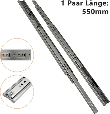 Produktbild von EINFEBEN 1 Paar (2 STš¹CK) Schubladenschienen 550 mm Hochwertige Vollauszš¹ge Schubladenauszš¹ge mit Selbsteinzug Kugelfš¹hrung Tragkraft 35 Kg
