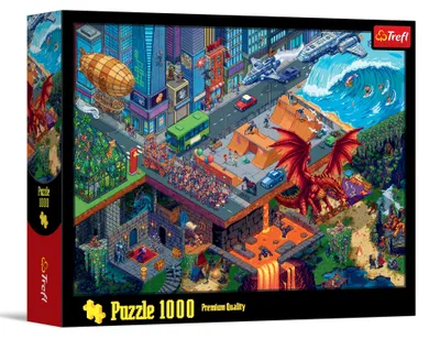 Produktbild von 1000 Teile Puzzle: Pixelstadt mit Drache