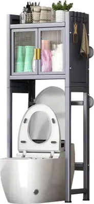 Image de Armoire murale de rangement pour salle de bains, à installer au-dessus des toilettes, grise