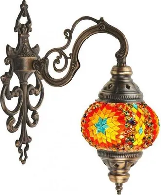 Produktbild von Turkische Wandlampe im marokkanischen Stil mit orientalischem Mosaik und rotem Stern – stimmungsvolle Beleuchtung