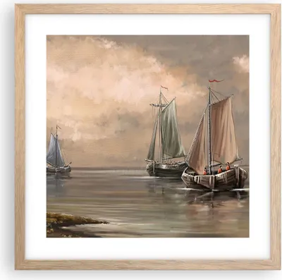 Produktbild von Gerahmtes Poster - Rahmen in heller Eiche - Meer Boot Fischer - 40x40 cm - Wand Bild - Wanddeko - Wandbilder - Wandposter - Bilderrahmen - Bilder - Kunstdruck - Wandbild - P2NAC40x40-3514