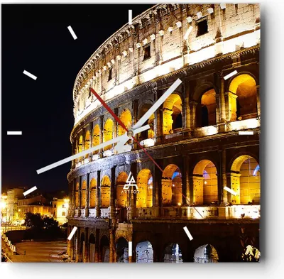 Produktbild von Wanduhr - Quadrat - Glasuhr - Coloseum Rom Architektur - 40x40cm - Schleichendes Uhrwerk - Lautlos - zum Aufhängen bereit - Dekoration Modern - Wanddekoration aus Glas - C3AC40x40-1334