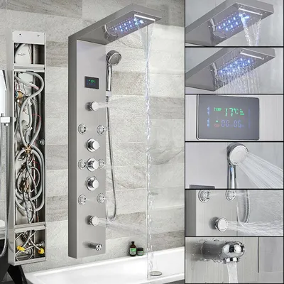 Obrázek produktu pro Sprchový panel z nerezové oceli LED sprchová souprava Dešťová sprcha Masážní sprcha Sprchový sloupec