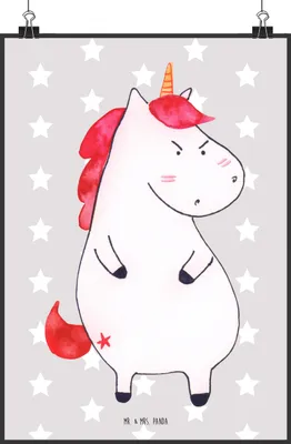 Produktbild von Mr. & Mrs. Panda Bild Einhorn Wut DIN A2 - Grau Pastell - Geschenk, Unicorn, Wanddekoration, drucke, Lustig, Nein, kunstdruck poster, Spaß, Wandbild, Posterdruck