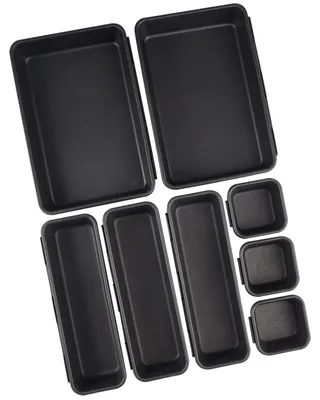 Schubladen-Organizer-Set, 8-teilig, schwarz, Kunststoff, mit 50 Antirutschmatten