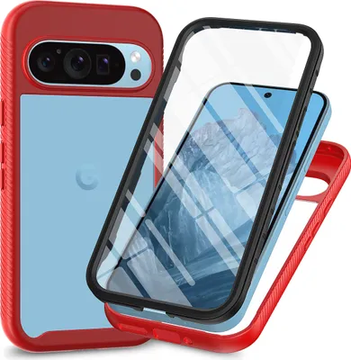 Produktbild von Google Pixel 9 Pro XL Hülle, Bumper mit Eingebautem Displayschutz Komplettschutz Schutzhülle für Google Pixel 9 Pro XL Rot