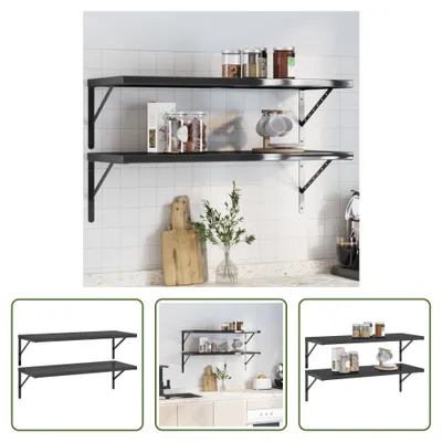 Zdjęcie produktu dla The Living Store Półki ścienne 2 szt. 100x40 cm czarna stal nierdzewna