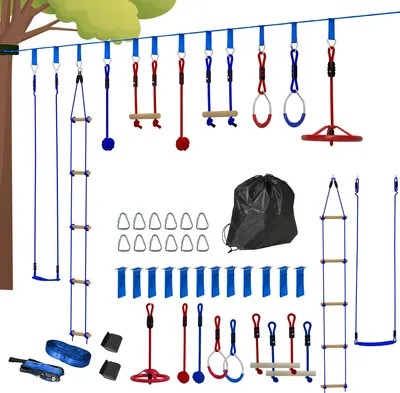 Produktbild von AIYAPLAY 6 Seilrutschen-Kits fš¹r Kinder. 50 kg Belastbarkeit. 3-6 Jahre. Tragetasche. Blau