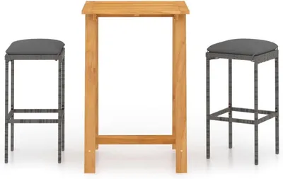 Produktbild von Garten-Set – Balkon-Set – Gartenmöbel – Akazienholz, Polyrottan – 70 x 70 x 104 cm – Grau