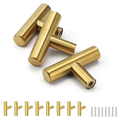 Produktbild von 8 goldene Möbelknöpfe, Schrankknöpfe, Schubladengriffe aus Edelstahl, inklusive Befestigungsschrauben, Schrankknöpfe für Schubladen, Schränke, Kleiderschränke und kleine Kommoden.