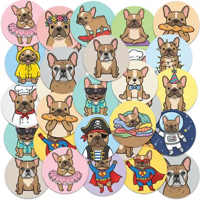 Produktbild von Sticker Aufkleber Heft 23 St. RUND - Tier Hund Hündchen Hunde BULDOG FRANCUSKI
