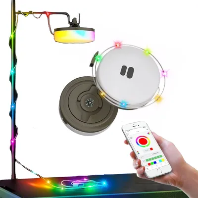 Image de （GrisVert）Chaîne lumineuse de camping Lampe de camping portable Chaîne lumineuse LED étanche EnroulableRecharge USB Contrôlable par téléphone portable Plusieurs modes d'éclairage Pour le camping Cour Décorer