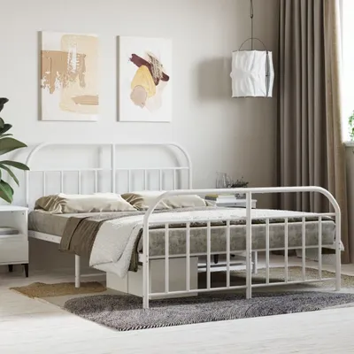 Produktbild von The Living Store Bettgestell mit Kopf- und Fußteil Metall Weiß 140x200 cm