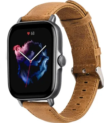 Produktbild von Strap-it Amazfit GTS 3 Lederarmband (Braun)