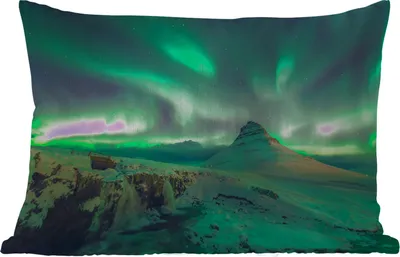 Produktbild von MuchoWow® Outdoor Kissen - Nordlichter - Berge - Norwegen - 60x40 cm - Wetterfest - Lounge Kissen - Zierkissen - Kissen für Innenräume
