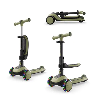Immagine prodotto di Kinderkraft HALLEY 2 – Monopattino a bilanciamento 2 in 1 con sedile, 25–33 cm, regolabile in altezza, ruote con LED, pieghevole, 4 altezze del manubrio, verde