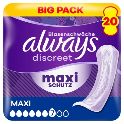 Produktbild von Inkontinenz-Einlagen Always Discreet Maxi 7, 20 Stück, Saugstärke, Schutz