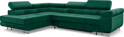 Produktbild von MEBLINI Schlafcouch mit Bettkasten - Ecksofa mit Schlaffunktion - Sofa mit Relaxfunktion und Kopfstützen - Couch L-Form - Eckcouch - Wohnlandschaft - MALIBA - 277x203x63cm Links - Grün Samt