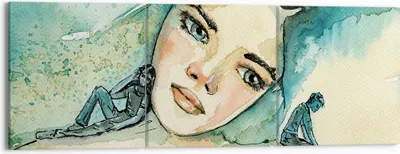 Produktbild von Bild auf Leinwand - Leinwandbild - 3 Teile - Aquarell Frau Emotionen - 150x50cm - Wand Bild - Wanddeko - Wandbilder - Leinwanddruck - Bilder - Wanddekoration - Leinwand bilder - CA150x50-4858