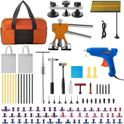 Produktbild von Professionelles Lackloses Ausbeulwerkzeug-Set - Auto Dellen Reparaturkit 89 Stk - DIY Abzieher Werkzeug - Dellenentfernung Hagel Reparatur LED