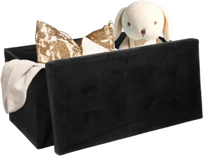 Obrázek produktu pro Úložná lavice Velvet, 76x38x38 cm, černá, s polštářem, vhodná do obývacího pokoje
