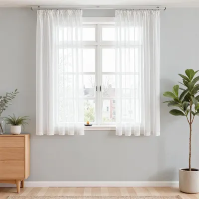 Immagine prodotto di Tende da finestra in voile Vangao con balze - Set di 2, colore bianco, dimensioni 145 x 140 cm