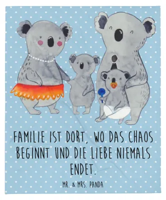 Produktbild von Mr. & Mrs. Panda Kuscheldecke Koala Familie - Blau Pastell - Geschenk, Mama, Koalas, Kinder, Wohndecke, Kuschelige Decke, Tagesdecke, Muttertag, Family, Bettdecke