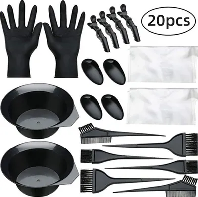Produktbild von 20-teiliges Haarfärbepinsel- und Schalen-Set, Haarfärbe-Set, Haarfärbeschale, Färbepinsel, Ohrabdeckung, Handschuhe für DIY-Salon-Haarfärbemittel,Haarfärbewerkzeuge