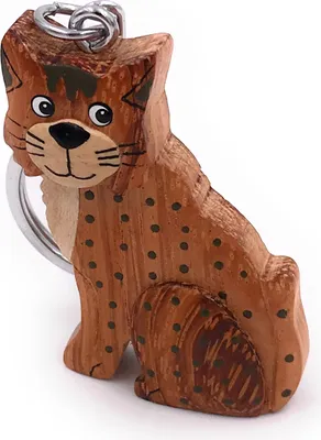 Produktbild von Onwomania Schlüsselanhänger aus Holz Katze gepunktet Haustier Hauskater Kater Stubentiger Anhänger Charm