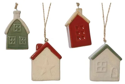 Image de Décoration de Noël « Maison » en porcelaine, 3 x 5,7 x 7,2 cm