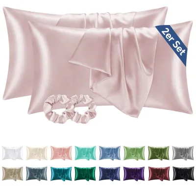Produktbild von Satin-Kissenbezug 40 x 80 cm, Antikrosa - Set mit 2 Kissenbezügen, Weich wie Seide, 40 x 80 cm, Sommerkissenbezüge mit 2 Haargummis für Haar und Haut, Vergleichbar mit einem Seidenkissenbezug.