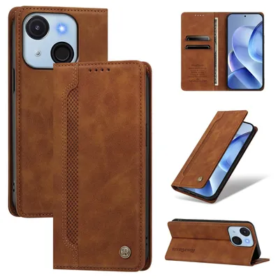 Produktbild von Handyhülle für itel A50C, Leder Wallet Klapphülle mit Standfunktion, Stoßfeste Schutzhülle Braun