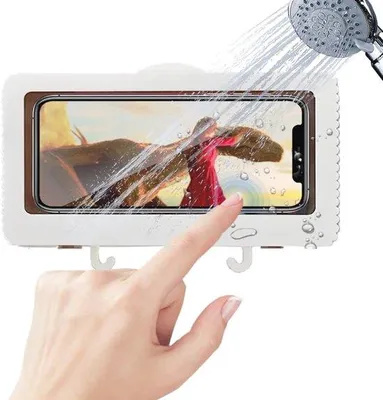 Produktbild von Famanu Telefonhalterung für Badezimmer - Wasserdicht, Wandmontage, Anti-Beschlag Touchscreen (Weiß)