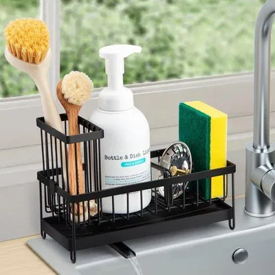Obrázok produktu pre Ibenzoa® Úsporný kuchynský organizér z nerezovej ocele, 23,5 × 10,5 × 14,5 cm – odnímateľná odkvapkávacia miska a nastaviteľný držiak na hubku